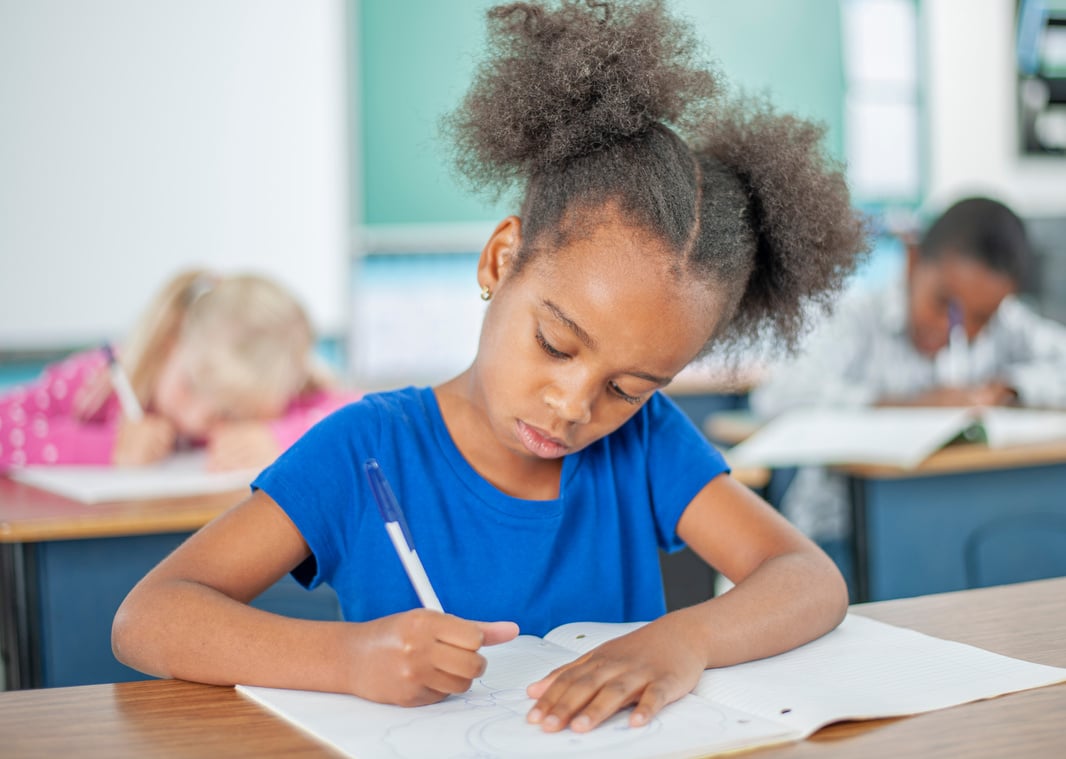 Young Elementary School Children Writing in Class